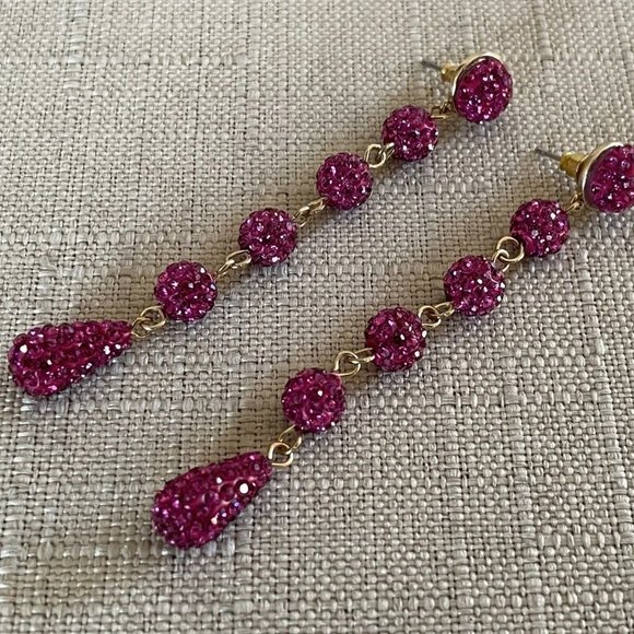 Valentine’s Gift Women Earring Deep Pink Drop Down Ear Jewelry - Picture 4 of 12